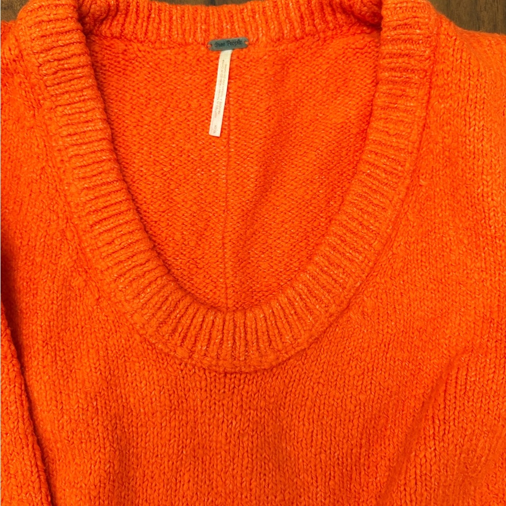 Free People Brookside Bright Orange V-Neck Sweater